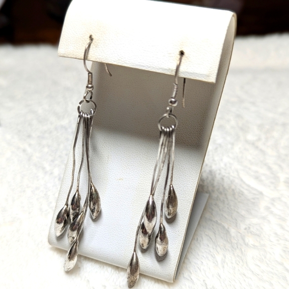 Vintage Sterling Silver Long Dangle Earrings - Picture 2 of 8